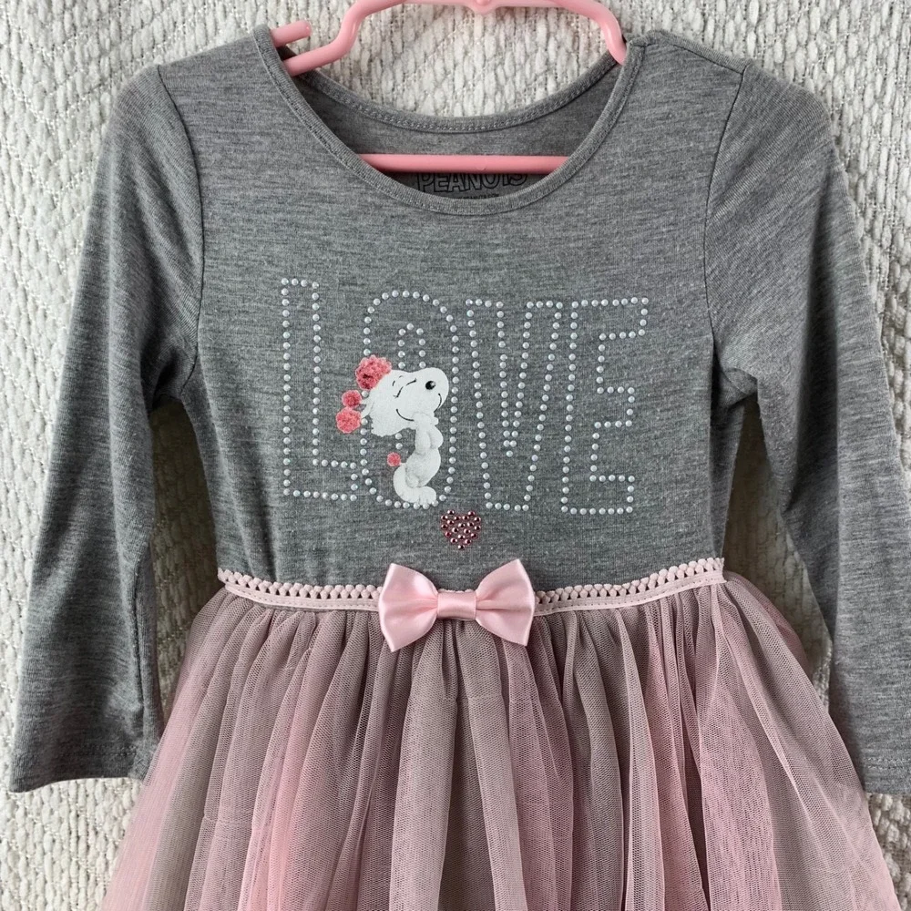 Peanuts Snoopy‎ Love Tutu Dress Gray Pink Toddler Girl 18M Valentines Day Tulle